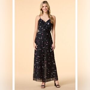MAISON TARA BLACK FLORAL JUMPSUIT NWT